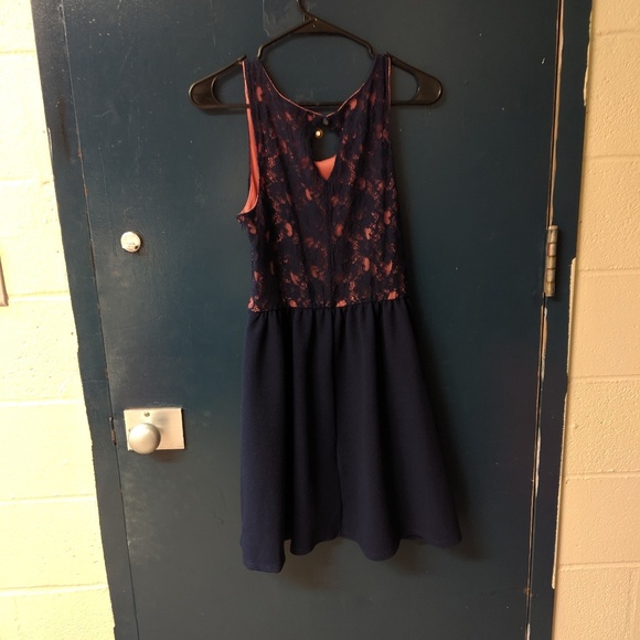 Navy and coral lace front tank top dress - Picture 2 of 2